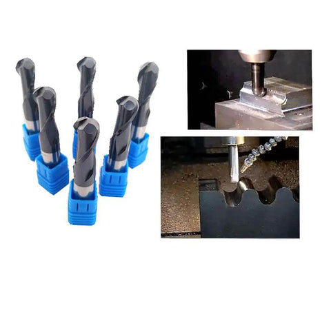 Heavy Duty Ball End Mill Sharpener Grinder For Milling Cutters Handles 6 To 20MM with blue shrouded bits and milling process images.