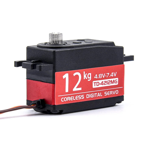 Side view of a 12kg coreless digital servo with black housing and red TD-4212MG label