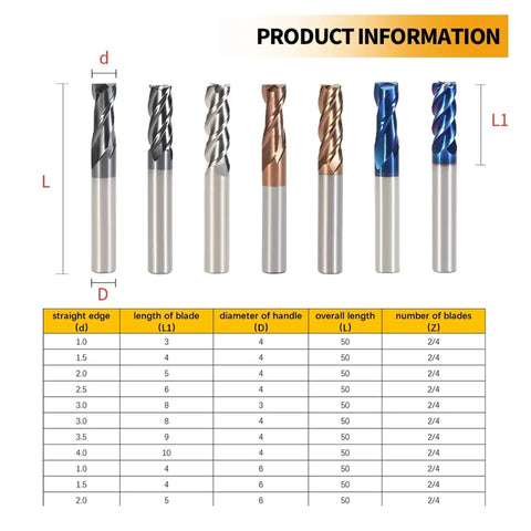 Heavy Duty Tungsten Steel Carbide End Mill Cutter With Alloy Coating For Precision Machining And Milling Operations, sizes 1-20mm.