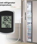Wired Indoor Outdoor Thermometer With 2.1 Inch Display, 78.74 Inch Waterproof Probe, Fahrenheit Only, Real Time Indoor Outdoor Temp Monitor, Min Max Records, Easy Setup For Home Porch Or Garage. Digital thermometer on refrigerator door, white probe cable