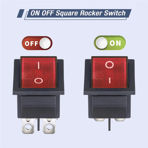 Six Pack Red Lighted Rocker Switches DPST 4 Pin On Off 2 Position 16A 125V AC 20A 250V AC For Marine Boat Car RV Electrical Panel Waterproof Weatherproof Dope Install, red square switch