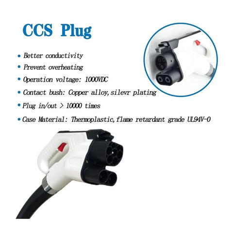 Heavy Duty Ccs2 To Ccs1 Ev Charging Adapter 200A Connector close-up view showing a CCS plug with thermoplastic casing.