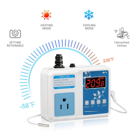 10 Amp 110V Temperature Controller Digital Thermostat Switch For Sous Vide With 10K NTC Sensor Improved Version And Waterproof Probe