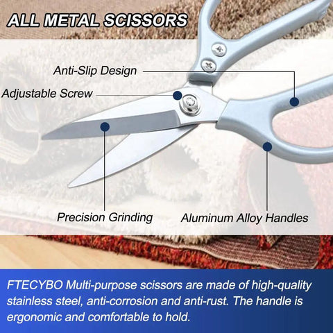 Heavy Duty All Metal Scissors With Short Blades For Effortless Cutting In Crafting And Sewing Leather Fabric And Cloth, Big Comfortable Shears, Stainless Steel, Adjustable Screw Tension For Smooth Precision, 7.5 x 4 in