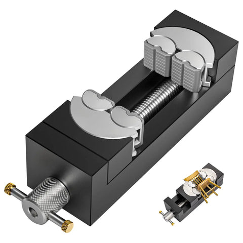 Self Adjusting Fractal Vise With Silicone Plugs For Non Marring Secure Grip Do It All Mini Drill Press And Bench Vise Clamp