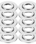 Top Shelf Adjustable Fire Sprinkler Cover Plates 10 Pack Double Layer Escutcheon Ceiling Kit shining silver plates stacked for installation.