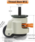 Heavy Duty Leveling Stem Casters Set Of 4 With M12 Threads, Adjustable Height Retractable Caster Wheels, side view