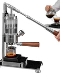Top Shelf Manual Espresso Machine With 58mm Standard Filter Basket And Adjustable Pressure Gauge crafted from premium stainless steel, brewing espresso.