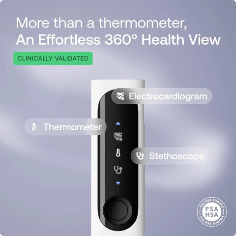 BeamO All In One Contactless Health Gadget With Thermometer ECG Monitor And Stethoscope And Fast Temperature Readings For Heart And Lung Tracking At Home Or On The Go, white device front view