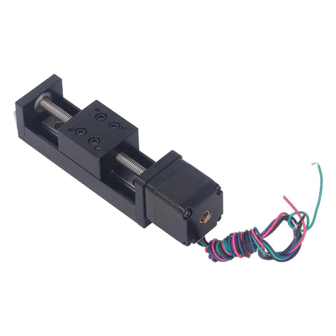 Smooth Operator Dead Quiet Linear Slide Actuator Rock Solid Monorail Mini Drawer Slide For DIY CNC Router XYZ Stage Heavy Duty precision actuator with black alloy body and wire leads.