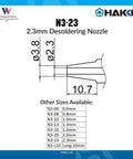 Technical diagram of N3 Series 2.3mm Desoldering Nozzle For FM-2024 Desoldering Tool With Built In Heater Made Easy Nozzle Change