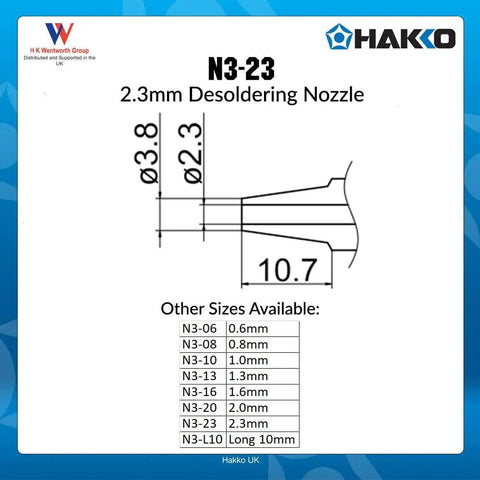 Technical diagram of N3 Series 2.3mm Desoldering Nozzle For FM-2024 Desoldering Tool With Built In Heater Made Easy Nozzle Change
