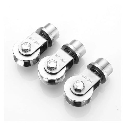 Rock Solid Heavy Duty 304 Stainless Steel V Groove Universal Wheel For Sliding Gate Caster And Ground Rail Roller System Gliding Smooth As Silk And Setting Up In A Jiffy showcasing three stainless rollers.