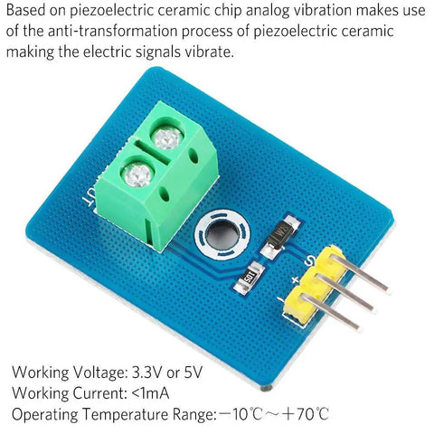 Five Piece Piezoelectric Ceramic Vibration Sensor Module For Arduino With Analog Output 3.3V And 5V Ready Kit Includes Dupont Wires Female To Female And Male To Female 3 Pin Connectors, blue PCB sensor module