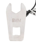 Close-up of Rock Solid 8MM Disc Brake Spanner Heavy Duty Precision Steel Construction for hydraulic cable adjustment.