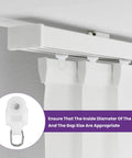 Zero Drama Dual Wheel Curtain Track Gliders 50 Piece Set Silent Rolling Hooks mounted on a white track with soft drapery.