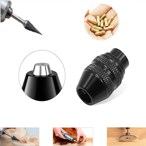 Bombproof 24 Pcs Brass Quick Change Drill Chuck Collet Set For Rotary Tools And Electric Grinders 0.5 To 3.2Mm showing black chuck grip.