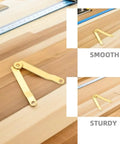 Golden Iron Lid Support Hinges For Jewelry Boxes And Treasure Chests ten piece set displayed on wooden surface