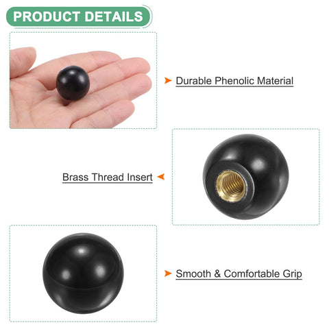 5 Pack M6 Threaded Ball Knobs 20mm Diameter Thermoset Ball Knob With Brass Insert for lathe machines and woodworking lathes