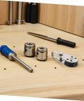 Beefy Stainless Steel Rope Pulley Block Set 4 Pack Heavy Duty Swivel Pulley for kayak boat tools on a wooden workbench