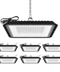 Image of 6-pack Upgraded Square UFO LED High Bay Lights 200W With 30000LM 5000K Daylight, hanging with IP65 waterproof plug-and-play design