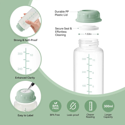 Solid Backup 11 Oz Breastmilk Storage Bottles Compatible With Momcozy Coolers And Narrow Neck Baby Bottle For Pumping Bpa Free No Drama Stash Mom Vetted Nursing Essentials Two Pack with durable PP plastic lid and clear measuring marks.