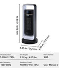 Compact Electric Space Heater With Thermostat And Remote Control, 1000W/1500W Two-Level Fast-Heat Quiet Ceramic Heater Fan ABS