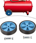 Wicked Smooth Five Inch Caster Wheels For Air Compressor Silent Shockproof Replacement Casters For Workshop And Pneumatic Tools, two blue wheels with mounting bolts.