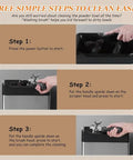 Slick Automatic Electric Espresso Knock Box For No Sweat Portafilter Cleaner And Efficient Coffee Grounds Cleanup instructional steps on cleaning.