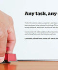 Hand using Heavy Duty Tungsten Carbide Scribing Tool Imperial Metric Gauge on wood surface for precise marking.