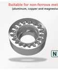 RCGT1204MO Carbide Turning Inserts For Aluminum And Copper With LH Chipbreaker, uncoated round lathe inserts, polished finish, suitable for non-ferrous metals.
