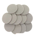 Top Shelf 10Pc Flocking Sanding Discs With Hook And Loop Backing For 75mm Sander, gray discs stacked, ideal for smooth finishes.