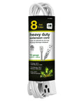 Badass 16 By 3 SJT Extension Cord 8 Foot Heavy Duty Workhorse With Snap Fit 3 Outlets and Ultra Thin Flush Socket for Wall Baseboard Contractors, Color White SJTW Jacket.