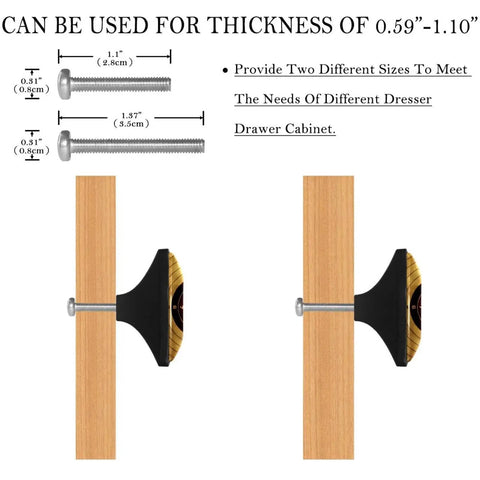 Retro Gun Target Black Rectangular Glass Drawer Handles side view with screws for thickness 0.59 to 1.10 inches