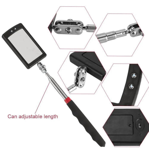 Telescoping LED Inspection Mirror With 34 Inch Extendable Rod And 2 Bright LED Lights Flexible 360 Degree Swivel with close-up view