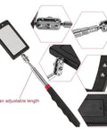 Telescoping Inspection Mirror With Light For Car Repairs And Tight Spaces, 360 Degree Rotating Head, Flexible Neck