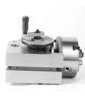 Built Tough 4 Inch Indexing Head For Milling Machines Delivers Dead On Dividing Control With Heavy Duty Tailstock And Pro Level 3 Jaw Chuck For Effortless Cnc Rotary Machining side view of indexing head with 3 jaw chuck and rotary plate.
