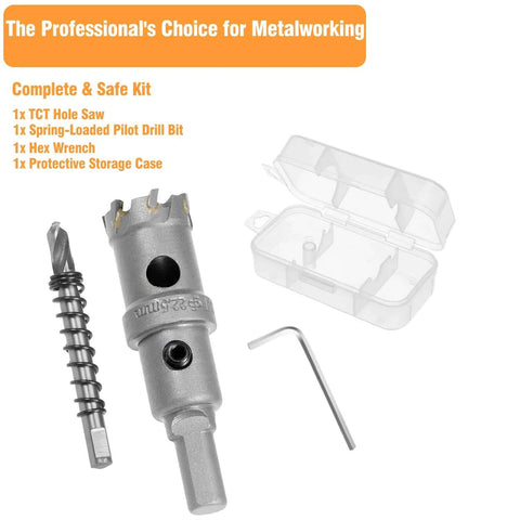 2-inch TCT hole saw kit with carbide-tipped cutter, spring-loaded pilot bit, hex wrench and storage case
