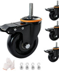 4 Inch Universal Caster Set Of 4 Heavy Duty Locking Wheels With 1600 Lb Capacity, 0.472 Inch Shaft, black wheels with gloves
