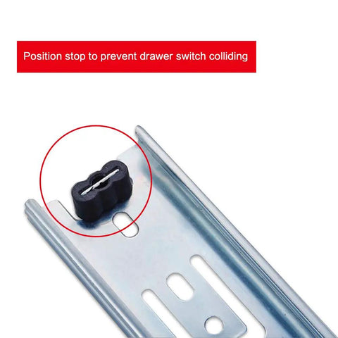 Close-up of 22 Inch Full Extension Ball Bearing Drawer Slides Side Mount 5 Pair Heavy Duty Zinc Plated Steel Quiet Smooth Glide 100 LB Capacity with stop feature