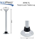 Heavy Duty RV Removable Table Leg Kit 28.5 Inch Aluminum Support Post Chrome Finish with twist lock design.