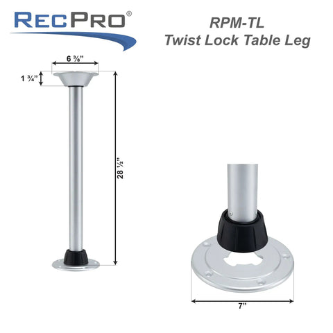 Heavy Duty RV Removable Table Leg Kit 28.5 Inch Aluminum Support Post Chrome Finish with twist lock design.