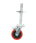 Battle Ready Six Inch Scaffold Casters With Solid Iron Rod And Premium Polypropylene Shell, featuring a six inch steel leveling stem.