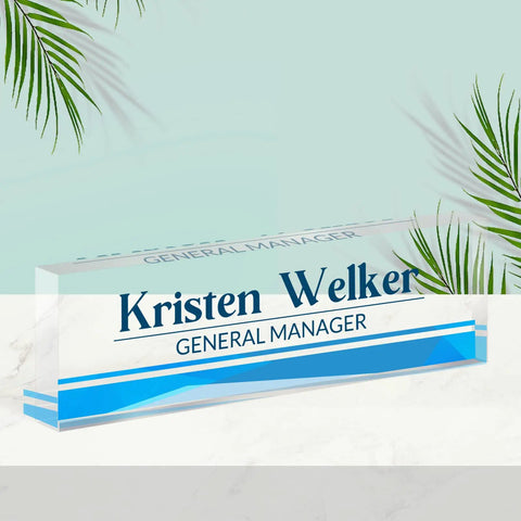 Custom Acrylic Desk Name Plate For Office Use, Personalize With Your Name And Title, Crystal Clear Nameplate For Desk Setup