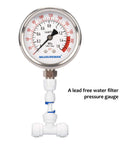 Measureman lead-free glycerin-filled RO water pressure gauge with 2-1/2" dial and lower-mount PU tube connection