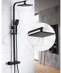 UMJIGF Black Thermostatic Shower System with Cold and Hot Water Shower Combo Set with handheld and overhead shower heads.