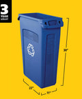 Slim Jim Plastic Rectangular Recycling Bin And Trash Can With Venting Channels 23 Gallon Blue shown from front angle