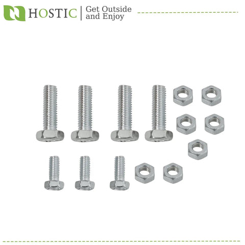 Set of silver hex bolts and nuts on white background
