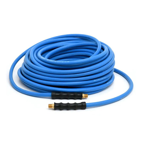 Lightweight Yet Durable Rubber Air Hose Three Eighths Inch By Fifty Feet, 300 PSI, 100 Percent Rubber, Ozone Resistant With Polyester Braided