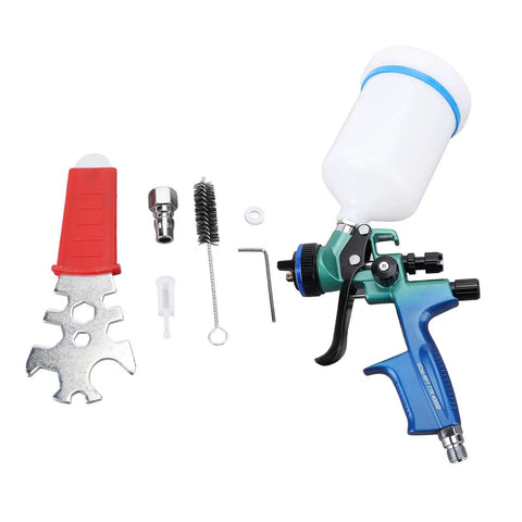 Plug And Play HVLP Spray Paint Kit With 600 Mil Liter Cup And 1 Point 3 Millimeter Stainless Nozzle and accessories for easy use.